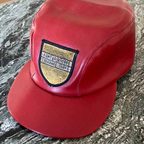 Lee Accessories Vintage Red Leather Cap Army Air Force Exchange